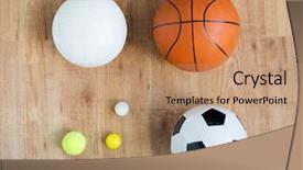  Presentation with variety of sports equipment - Audience pleasing presentation theme consisting of sport fitness game sports equipment backdrop and a coral colored foreground