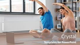  Presentation with lifestyle - Cool new PPT theme with sport-fitness-lifestyle-and-people backdrop and a coral colored foreground