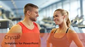  Presentation with people talking - Amazing theme having sport fitness lifestyle and people concept - smiling man and woman talking in gym backdrop and a red colored foreground