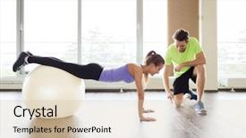  Presentation with gym ball - Cool new PPT theme with sport fitness lifestyle and people backdrop and a lemonade colored foreground