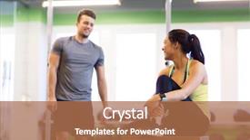  Presentation with heart rate - Audience pleasing PPT theme consisting of sport fitness lifestyle and people concept - smiling man and woman with heart rate tracker in gym backdrop and a coral colored foreground