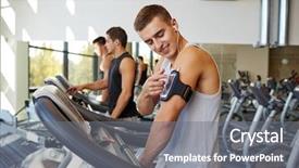  Presentation with lifestyle - Presentation theme having exercising on treadmill in gym background and a gray colored foreground