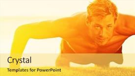  Presentation with crossfit - PPT theme consisting of sport fitness man push-ups background and a yellow colored foreground