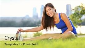  Presentation with running race - Presentation theme consisting of sport fitness model in city background and a yellow colored foreground