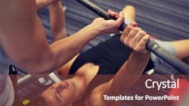  Presentation with weightlifting barbell - Beautiful presentation design featuring sport fitness teamwork weightlifting backdrop and a tawny brown colored foreground