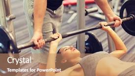  Presentation with weightlifting barbell - Slide deck having sport fitness teamwork weightlifting background and a coral colored foreground