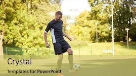  Presentation with football field - Audience pleasing slide deck consisting of sport football and people - soccer backdrop and a yellow colored foreground