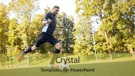  Presentation with soccer field - Beautiful PPT layouts featuring sport football training and people - soccer player playing with ball on field backdrop and a yellow colored foreground