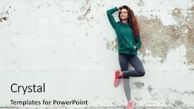  Presentation with exercise sport - PPT theme having sport girl in fashion sportswear background and a white colored foreground