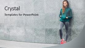  Presentation with exercise sport - Cool new PPT theme with sport girl in fashion sportswear backdrop and a light gray colored foreground