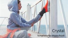  Presentation with exercise sport - Presentation design featuring sport girl in fashion sportswear background and a light blue colored foreground