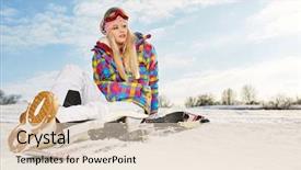  Presentation with outdoor activities - Beautiful PPT theme featuring sport girl with snowboard high in the winter snowy mountains attractive girl on outdoor activities backdrop and a lemonade colored foreground