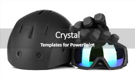 Presentation with curling sport - PPT theme enhanced with sport glasses helmet and gloves background and a dark gray colored foreground