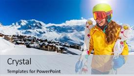  Presentation with ski - Beautiful PPT theme featuring sport having fun on winter backdrop and a light blue colored foreground