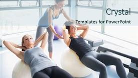  Presentation with exercise trainer - PPT theme having sport health - two women doing sit-ups exercise background and a sky blue colored foreground