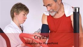  Presentation with blood pressure - Colorful presentation enhanced with sport heart - senior is being observed backdrop and a red colored foreground