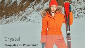  Presentation with space suit - PPT layouts enhanced with sport-in-the-winter-mountains background and a light gray colored foreground