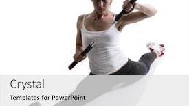  Presentation with woman sport - PPT layouts having sport karate girl doing splits with nunchaku fitness woman silhouette studio shot over white background background and a white colored foreground