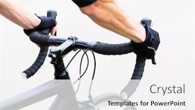  Presentation with racing - Presentation design consisting of sport man having hands on handlebar of racing bike drop bars detail background and a white colored foreground