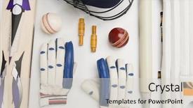  Presentation with cricket - Audience pleasing PPT theme consisting of sport media - close-up of cricket equipment backdrop and a light gray colored foreground