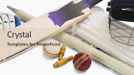  Presentation with cricket - Cool new presentation theme with sport media - close-up of cricket equipment backdrop and a soft green colored foreground