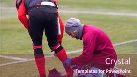  Presentation with football field - Presentation theme having anesthesia - sport medicine in action sports background and a violet colored foreground