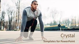  Presentation with active lifestyle - Colorful presentation enhanced with sport men - jogger before running active healthy backdrop and a  colored foreground