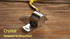  Presentation with whistle - Amazing PPT theme having sport metal whistle on wooden backdrop and a tawny brown colored foreground