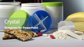  Presentation with supplement - PPT theme with sport nutrition supplement containers background and a ocean colored foreground