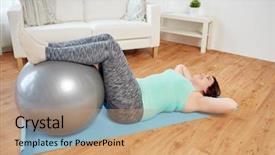  Presentation with young healthy people - Slides with plus size young woman exercising background and a coral colored foreground