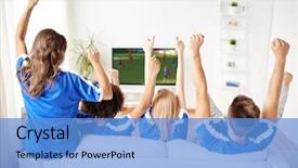  Presentation with victory sport - Beautiful presentation theme featuring sport people and entertainment concept backdrop and a teal colored foreground