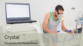  Presentation with exercise bike - Amazing PPT layouts having sport physiology - man doing fitness test backdrop and a light gray colored foreground