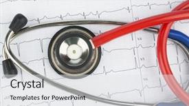  Presentation with heart disease - Presentation theme enhanced with sport physiology - stethoscope and electrocardiogram symbolic photo background and a white colored foreground