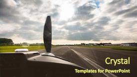  Presentation with pilot - Amazing PPT theme having sport pilot landing on airfield backdrop and a tawny brown colored foreground