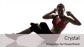  Presentation with press - Presentation design having sport portrait of athletic woman shake the press silhouette studio shot over white background background and a light gray colored foreground