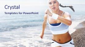  Presentation with sea - Amazing PPT layouts having sport practice - young woman running near backdrop and a sky blue colored foreground