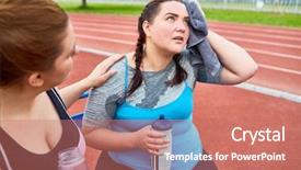  Presentation with female sport - Amazing PPT layouts having sport psychology - unhappy and sweaty over-sized female backdrop and a coral colored foreground