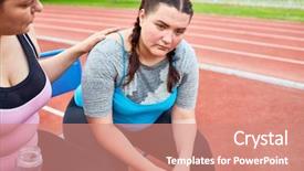  Presentation with triathlon run woman - PPT layouts having sport psychology - young woman encouraging her friend background and a coral colored foreground