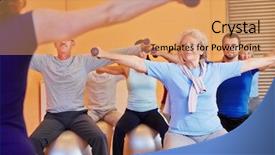  Presentation with gym out and back - Slides having sport rehabilitation - group doing back training background and a coral colored foreground