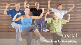  Presentation with gym - Colorful presentation enhanced with sport rehabilitation - happy senior group doing backdrop and a coral colored foreground