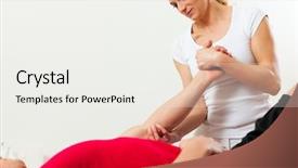  Presentation with physical exercises - PPT theme having sport rehabilitation - patient at the physiotherapy doing background and a sky blue colored foreground