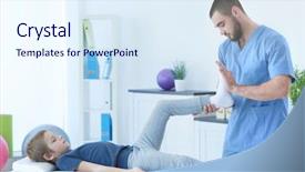  Presentation with physiotherapist - Presentation theme having sport rehabilitation - physiotherapist working with patient background and a sky blue colored foreground