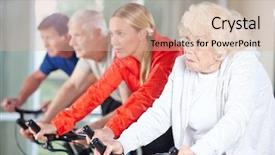  Presentation with senior care - Colorful slide deck enhanced with sport rehabilitation - senior group together backdrop and a coral colored foreground