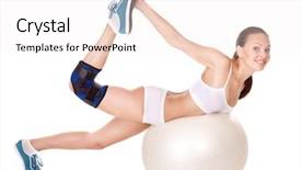  Presentation with knee replacement - PPT theme consisting of sport rehabilitation - woman with knee brace isolated background and a sky blue colored foreground