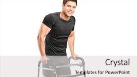  Presentation with walker - Beautiful presentation theme featuring sport rehabilitation - young smiling athlete using backdrop and a light gray colored foreground