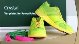  Presentation with refueling for sport - Slide set having sport shoes and skipping rope background and a ocean colored foreground