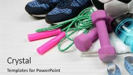  Presentation with equipment - Presentation theme featuring sport shoes equipment on light background and a white colored foreground