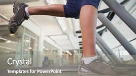  Presentation with running treadmill - Cool new presentation theme with sport side - fit woman running backdrop and a gray colored foreground