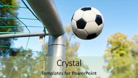  Presentation with soccer net - Amazing slide deck having sport soccer and game - ball backdrop and a mint green colored foreground