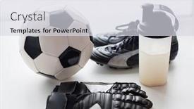  Presentation with sport drink - Slide set having sport-soccer-and-sports-equipment background and a sky blue colored foreground